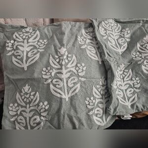 Pottery Barn Light Blue Pillow Covers with White Embroidery